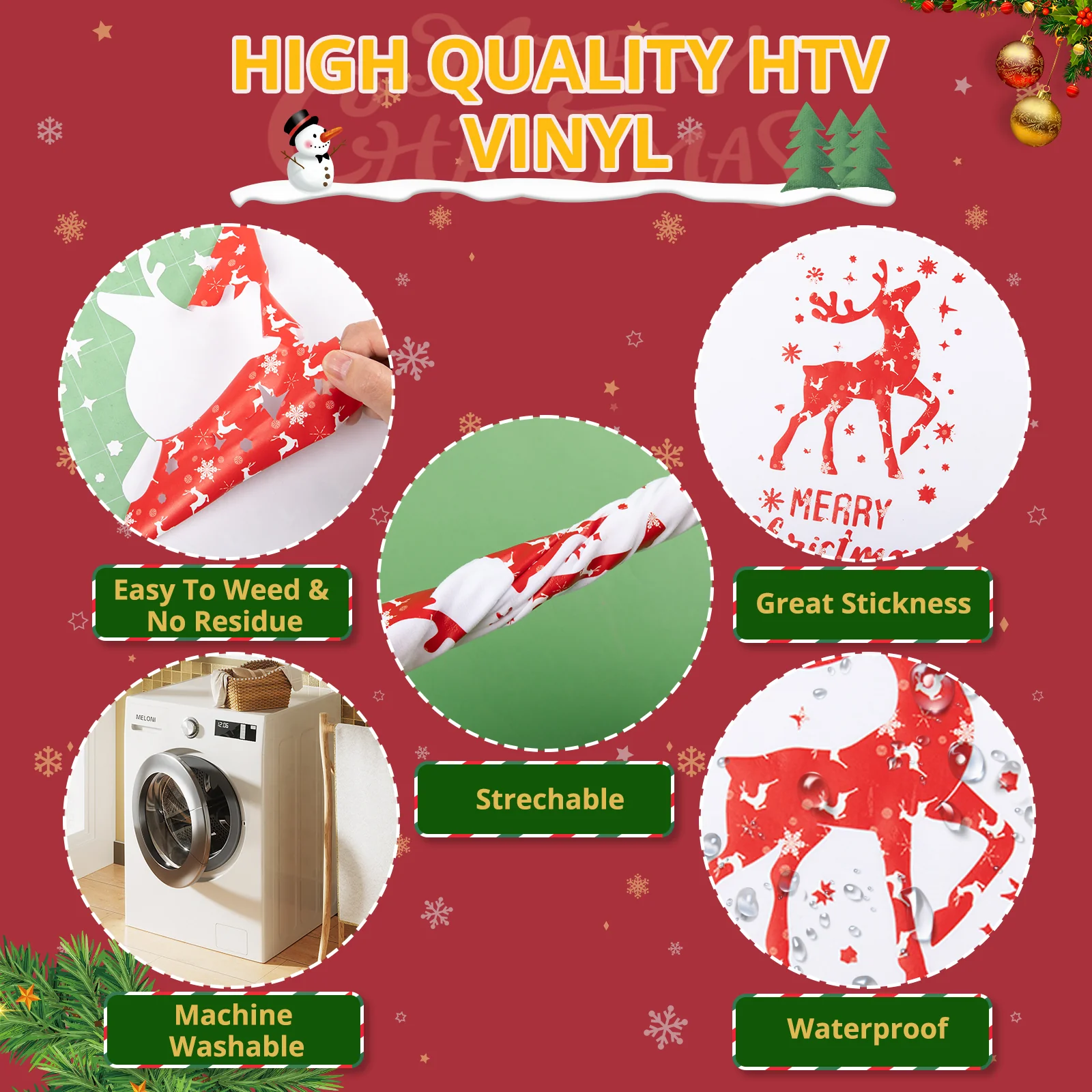 2025 New Models Christmas Patterned Heat Transfer Vinyl Bundle - 13 Sheets 12"x10" - Image 4