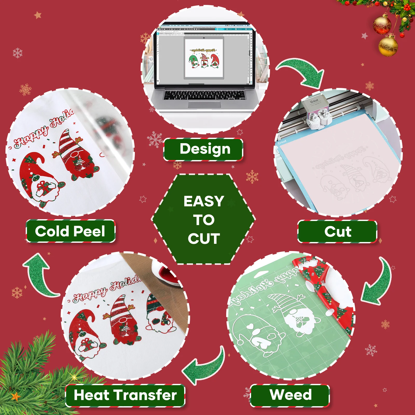 2025 New Models Christmas Patterned Heat Transfer Vinyl Bundle - 13 Sheets 12"x10" - Image 7