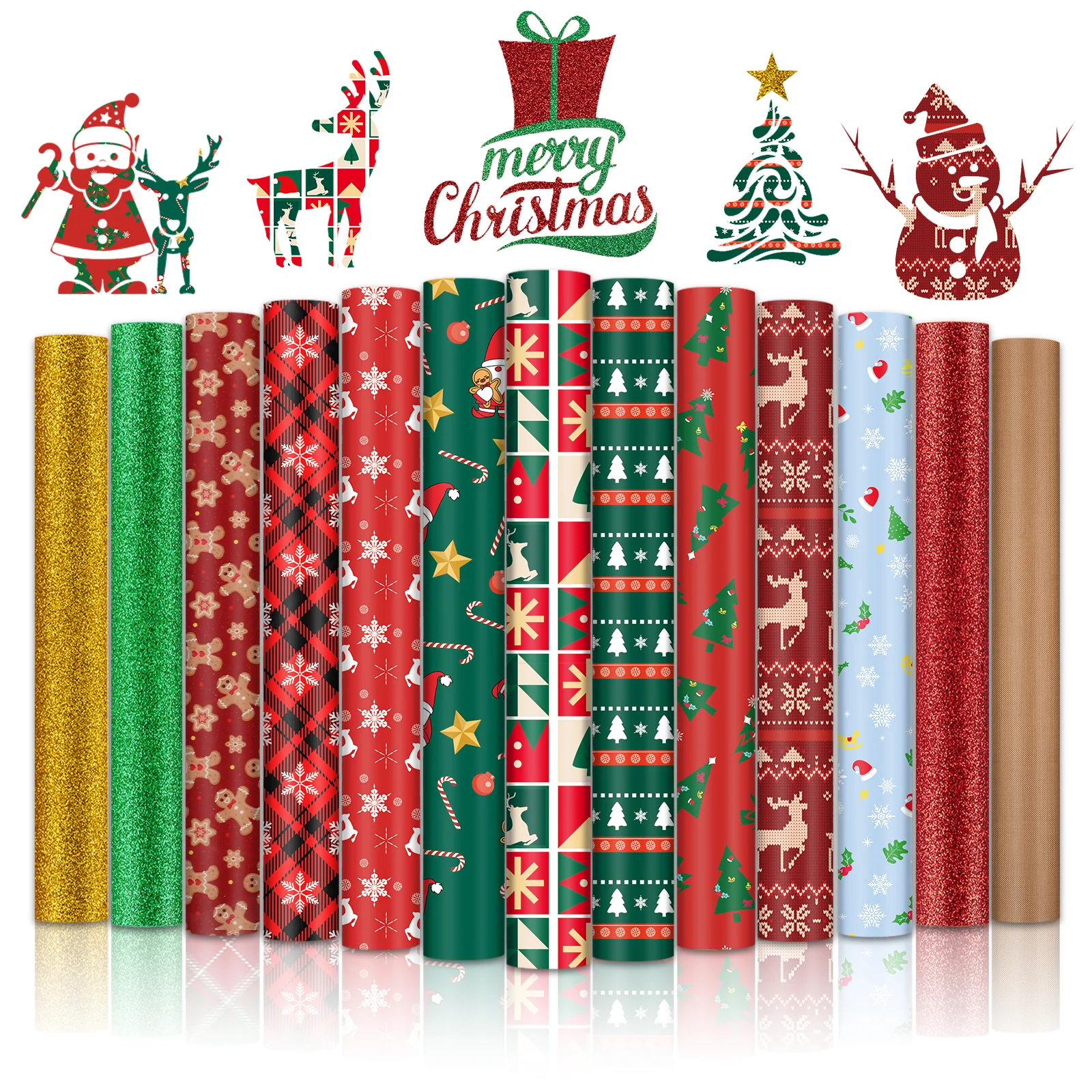 2025 New Models Christmas Patterned Heat Transfer Vinyl Bundle - 13 Sheets 12"x10" - Image 8