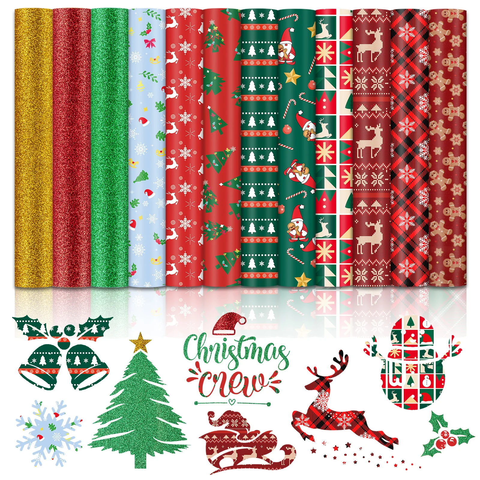 2025 New Models Christmas Patterned Heat Transfer Vinyl Bundle - 13 Sheets 12"x10" - Image 9