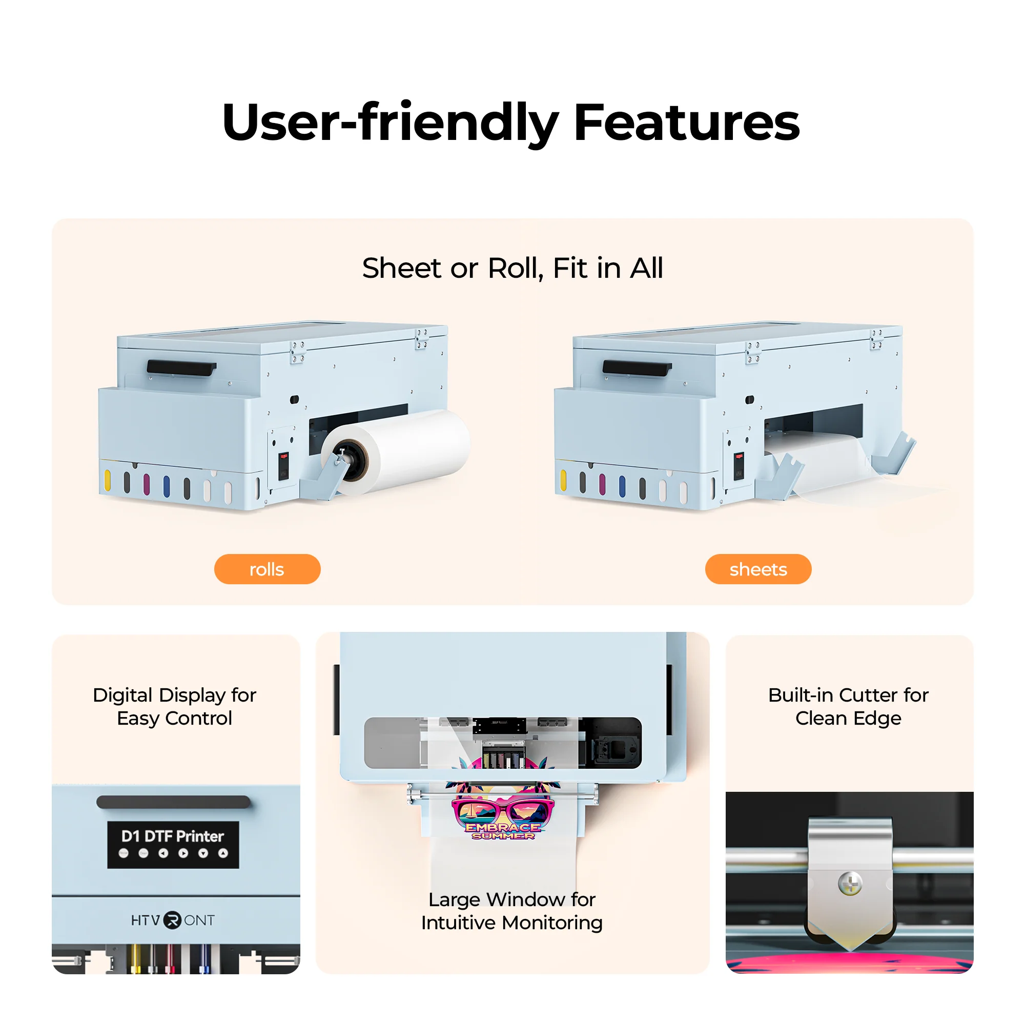 HTVRONT D1 DTF Printer Standard Kit( Includes DTF Ink 250ml x 6, Transfer Film Roll 13"x328ft, DTF Cleaner Ink 250ml*4, Flight Box) - Image 7