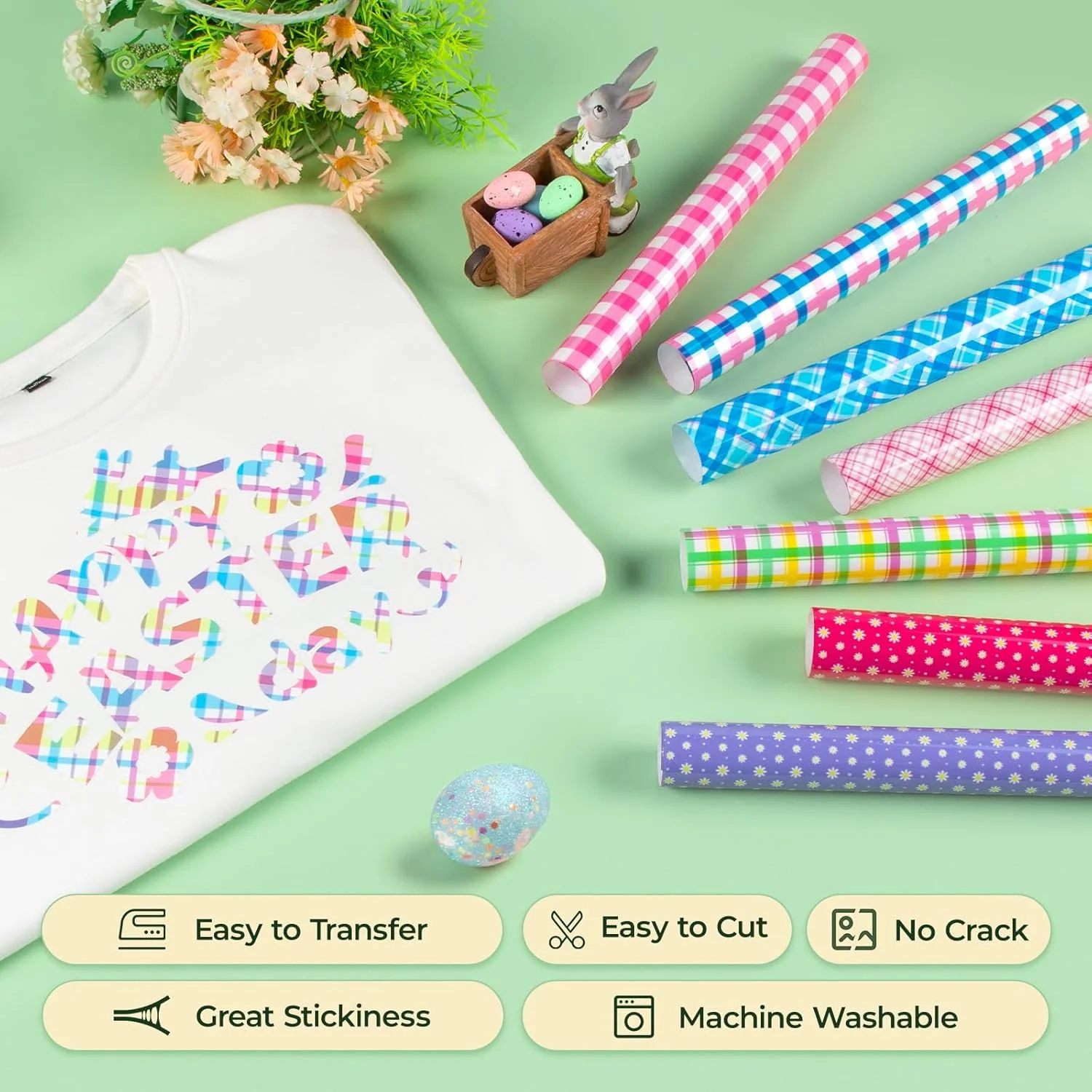 Easter Plaid Heat Transfer Vinyl - 11 Pack Easter Iron on Vinyl for T-Shirts - 12"x10" - Image 3