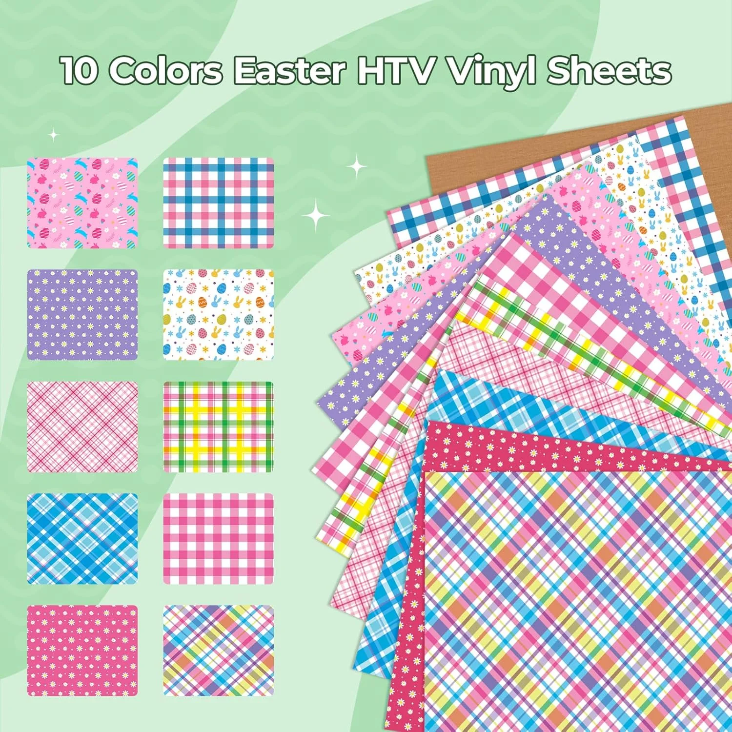 Easter Plaid Heat Transfer Vinyl - 11 Pack Easter Iron on Vinyl for T-Shirts - 12"x10" - Image 8