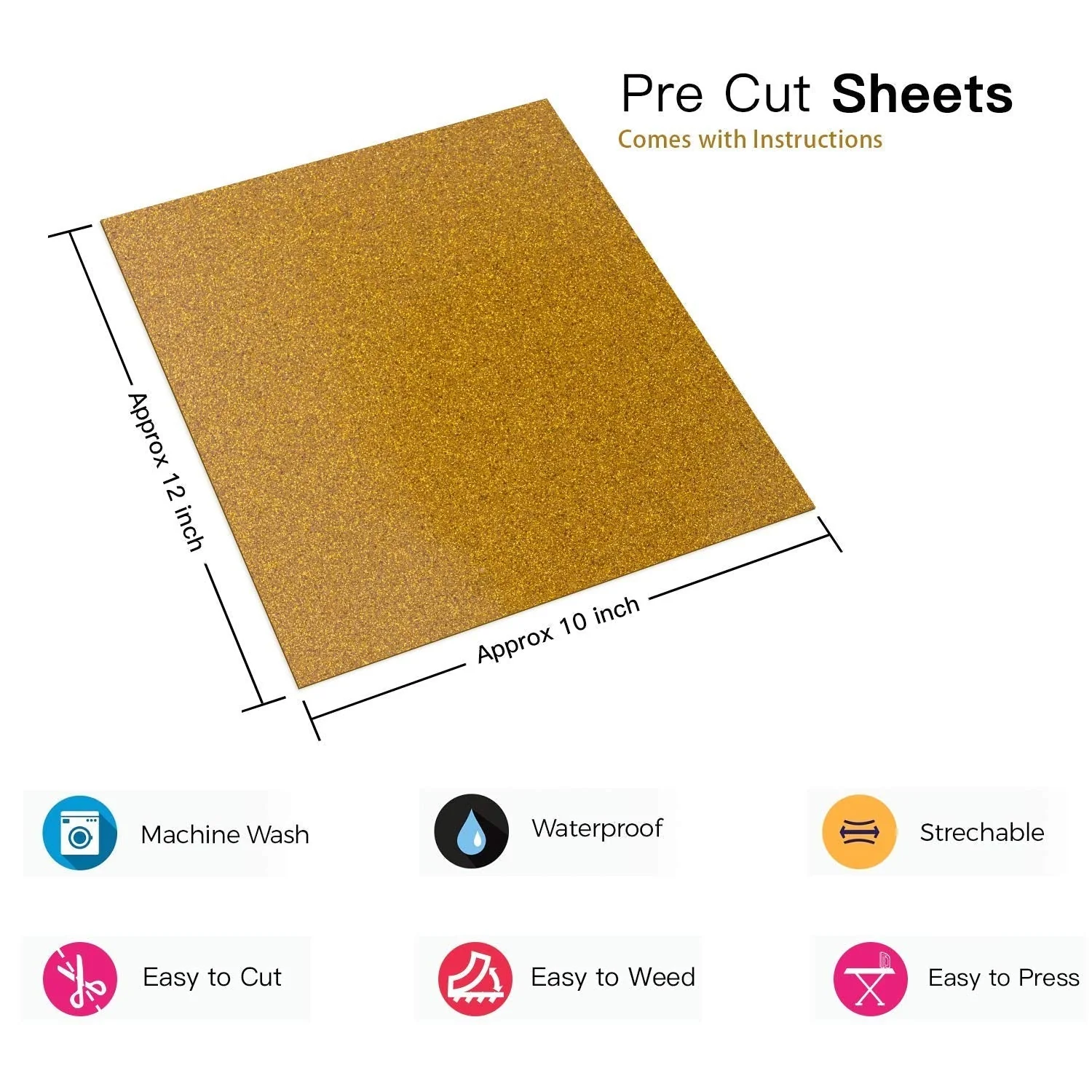 Glitter Heat Transfer Vinyl Bundle - 12" x 10" 5 Pack (5 Assorted Colours) - Image 3