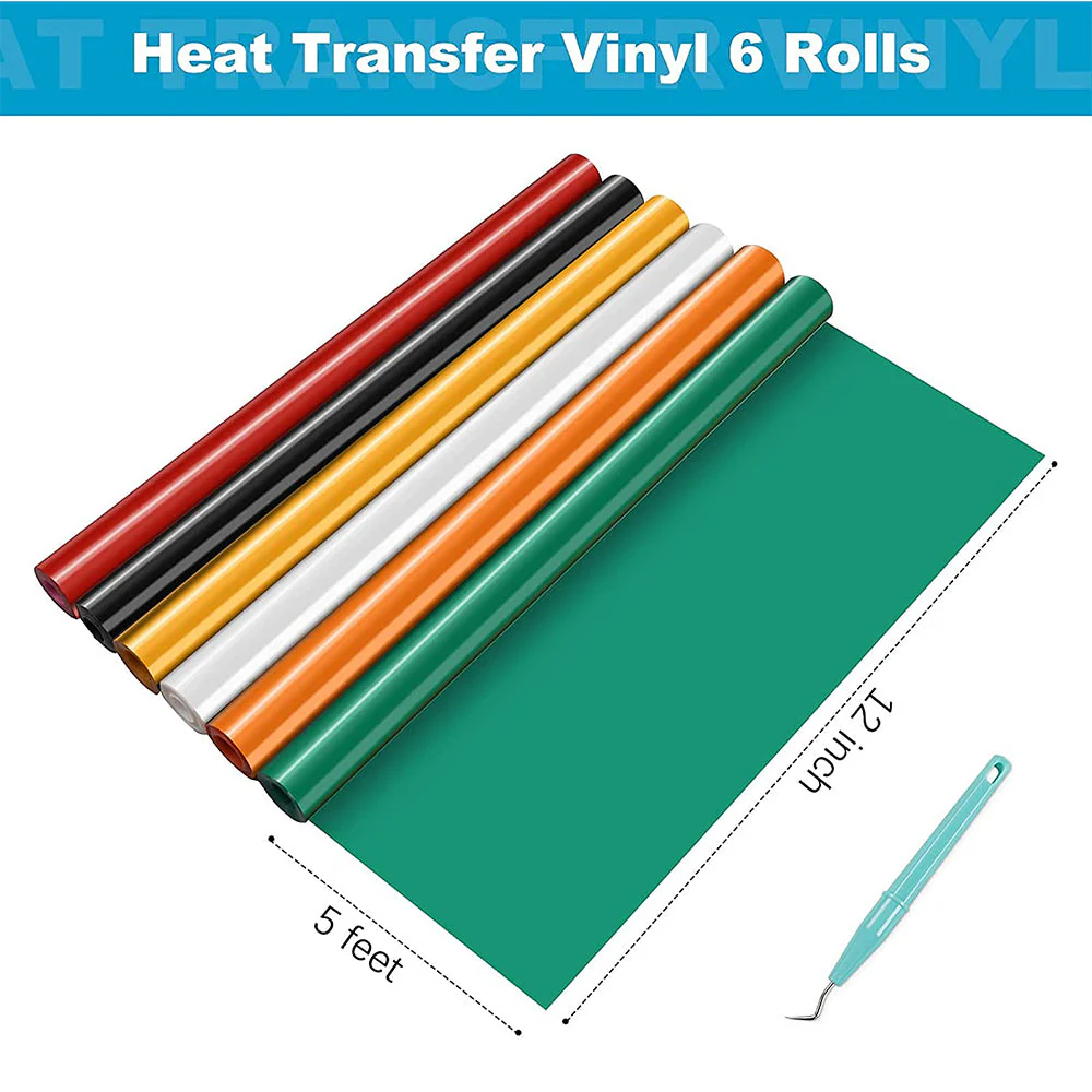 Heat Transfer Vinyl Bundle - 12"x5 Ft (6 Assorted Colours） - Image 6