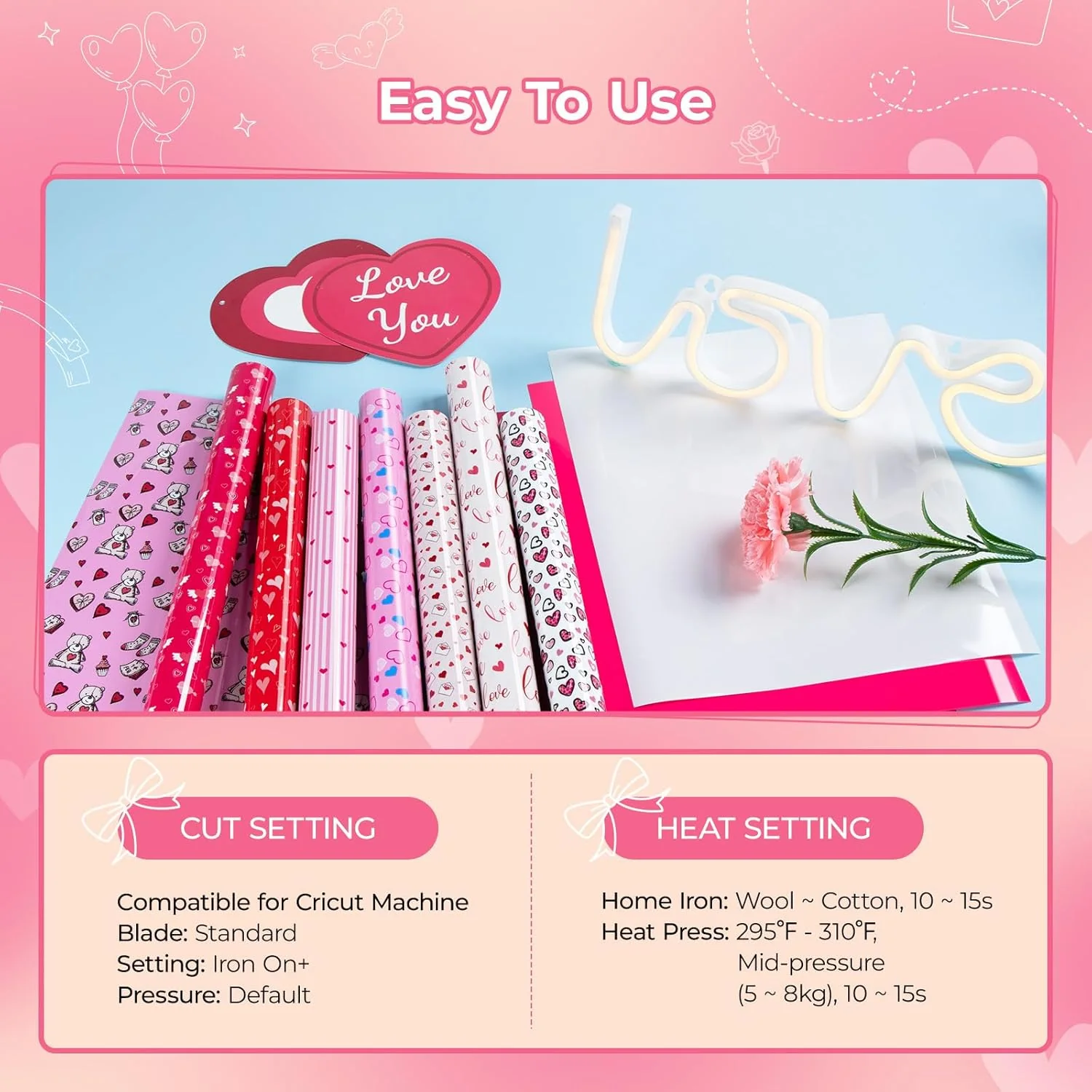 HTVRONT 2026 Valentine's Day Heat Transfer Vinyl 12"x10" - 13 Pack - Image 6