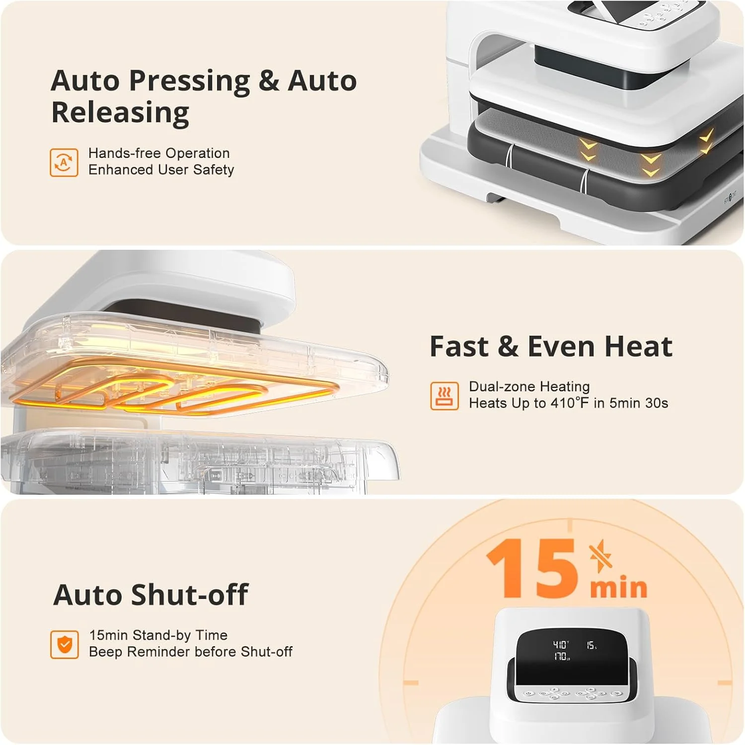 [Essential Bundle] HTVRONT Auto Heat Press 2 + Heat Press Accessories Bundle  Daisy White - Image 10