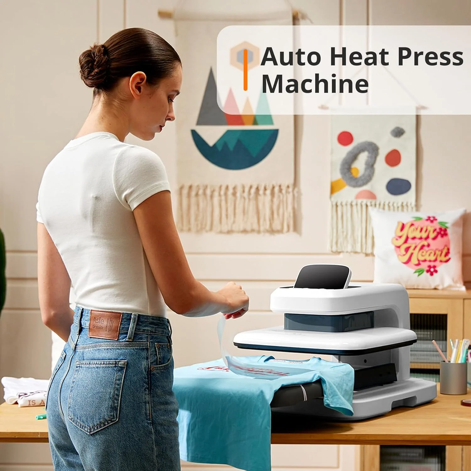 [Essential Bundle] HTVRONT Auto Heat Press 2 + Heat Press Accessories Bundle  Daisy White - Image 5