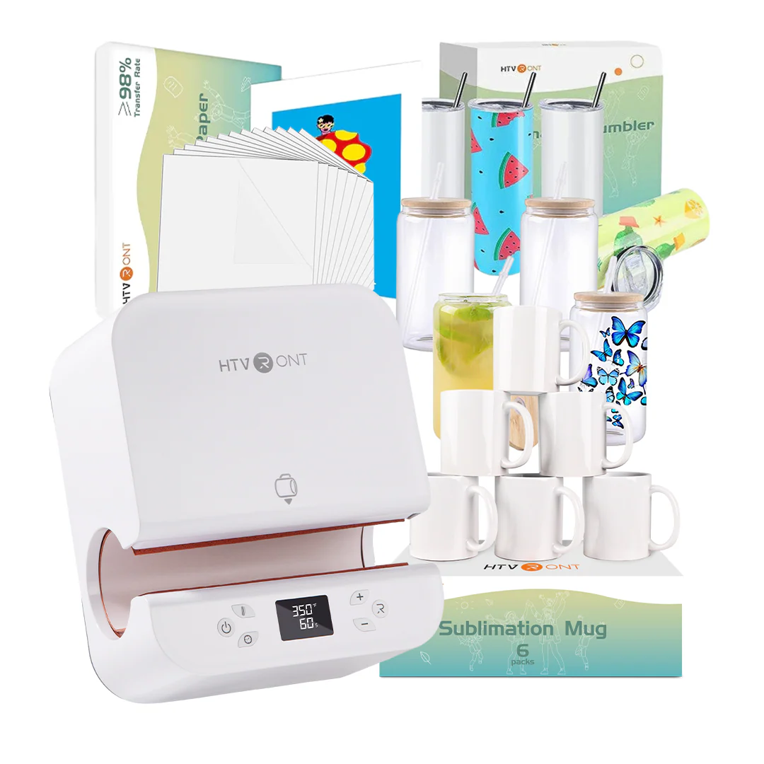 [Premium Bundle] HTVRONT Tumbler Heat Press + Blank Cups Premium Bundle - White