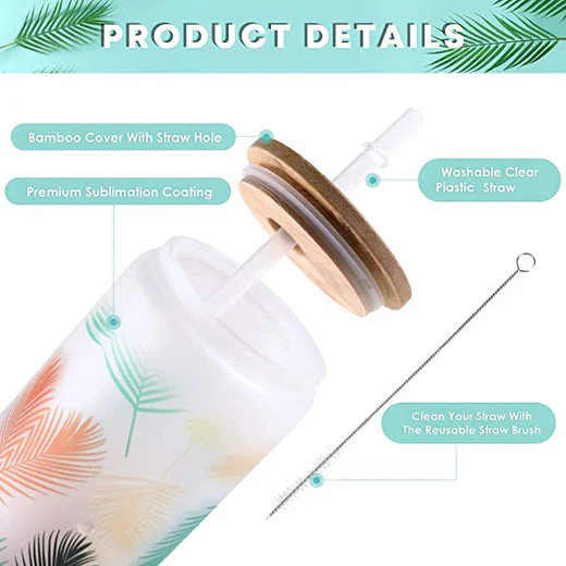 Sublimation Clear/Frosted Glass Blanks with Bamboo Lid - 16oz 4 Pack - Image 10