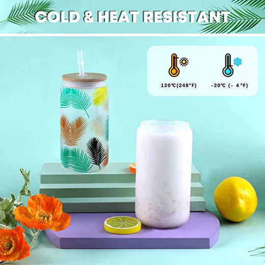 Sublimation Clear/Frosted Glass Blanks with Bamboo Lid - 16oz 4 Pack - Image 11