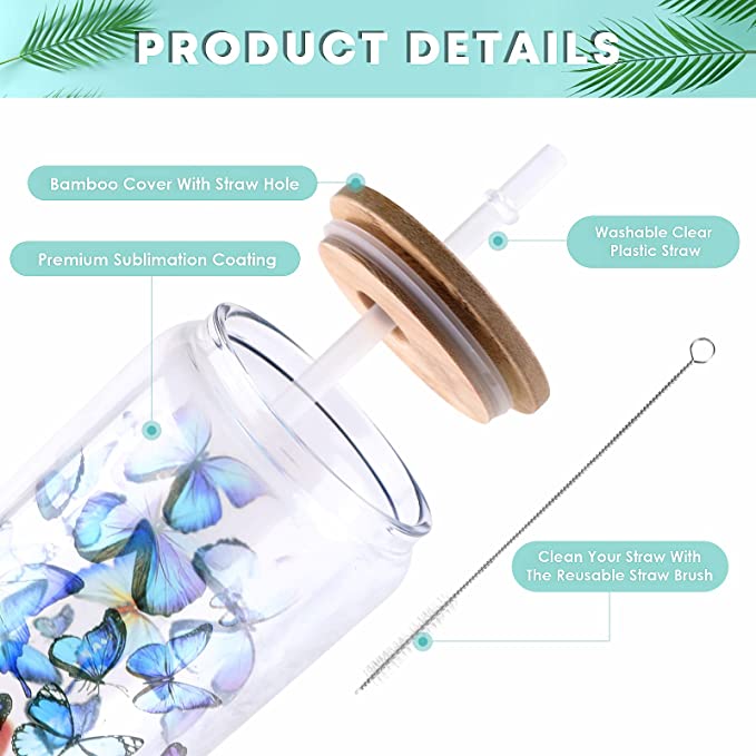 Sublimation Clear/Frosted Glass Blanks with Bamboo Lid - 16oz 4 Pack - Image 3
