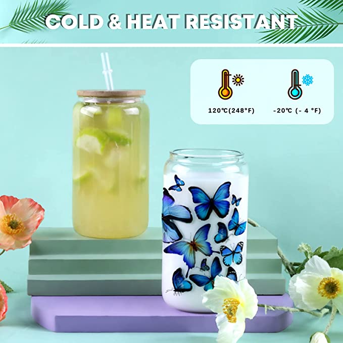 Sublimation Clear/Frosted Glass Blanks with Bamboo Lid - 16oz 4 Pack - Image 4