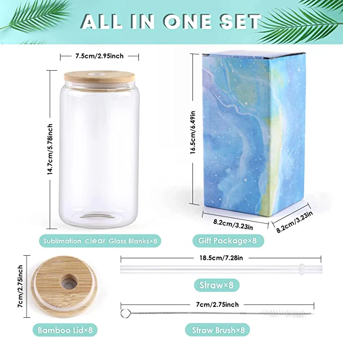 Sublimation Clear/Frosted Glass Blanks with Bamboo Lid - 16oz 4 Pack - Image 5