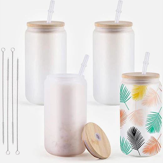 Sublimation Clear/Frosted Glass Blanks with Bamboo Lid - 16oz 4 Pack - Image 7