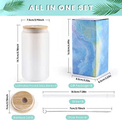 Sublimation Clear/Frosted Glass Blanks with Bamboo Lid - 16oz 4 Pack - Image 8