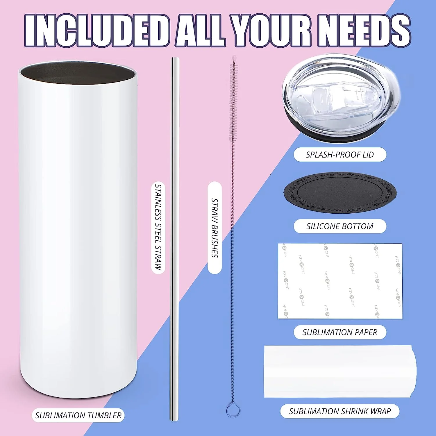 Sublimation Tumbler Blank with Sublimation Paper - Skinny Straight - 20 OZ( 4 Pack) - Image 5